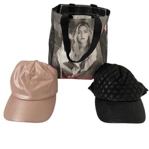 Women’s GUESS Pink Metallic & Black Faux Leather Hat Set Bundle!